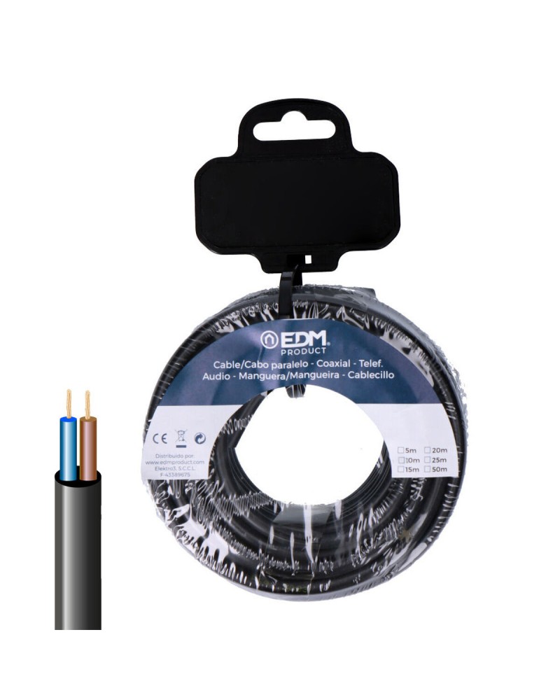 Black Electrical Cable EDM 28727 - 25m, 2x0.75mm2, H05VV-F
